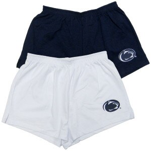 women's white and navy PE shorts with Penn State Athletic Logos